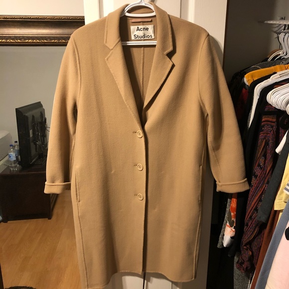 acne studios avalon wool and cashmere coat tan - Picture 2 of 8